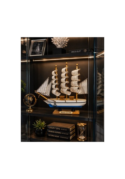 İsime Kişiye Özel Dekoratif Premium Ahşap El Yapımı Yelkenli Gemi Maketi 30 X 30cm Biblo Hediye 530e