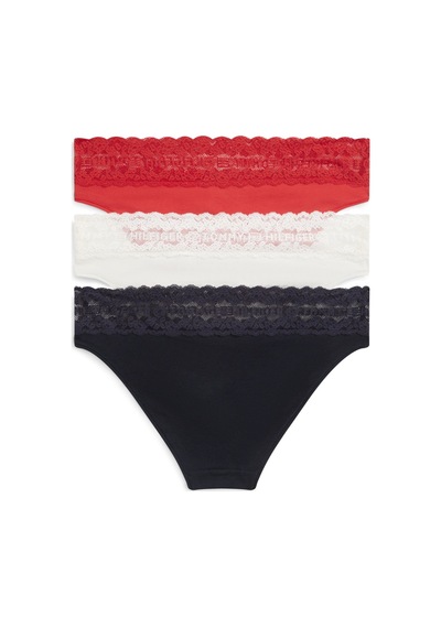 Tommy Hilfiger Kadın 3'lü Paket Firework/ıvory/desert Sky Külot-15639 Kırmızı