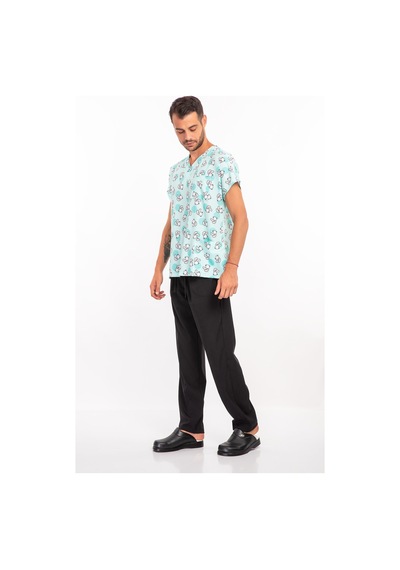 Sevimli Tavşan Temalı Unisex Likralı Hemşire Forması Takımı Scrubs Açık Mavi
