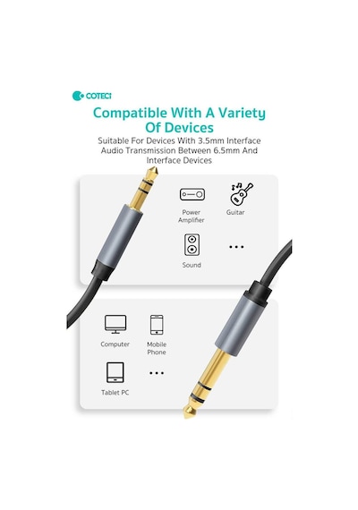 6.5mm To 3.5mm Aux Jack Ses Kablosu Jak Dönüştürücü Gitar Amfi Hoparlör Bağlantı Kablosu 3 Metre