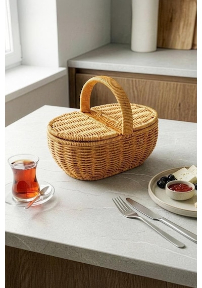 Digithome Oval Hasır Rattan Mini Kulplu Sepet - Bb6069 Diğer