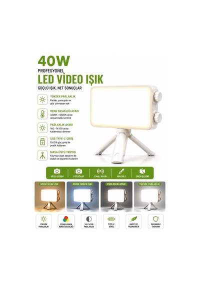 Levong,le-042 40w Profesyonel Led Çekim Işığı 3 Işık Tonu Kompakt Güçlü Aydınlatma, Tripod Ve Kamera Uyumlu