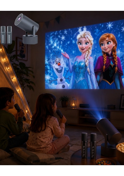 Karaoke Mikrofonlu Akıllı Projeksiyon Cihazı Wifi Bluetooth Destekli - Lisinya