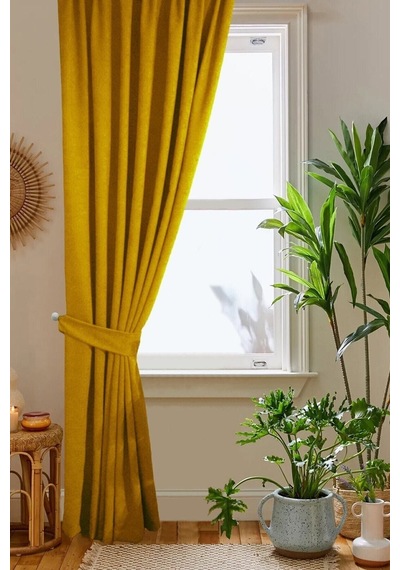 Home Color Home Hardal Sarısı Petek Kadife Dokulu Fon Perde Düz Dikişli Ekstrafor Büzgü Diğer