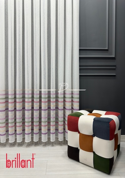 Tül Perde Çocuk Odası Tül Perdesi Colorful Gökkuşağı Desen Çok Renkli