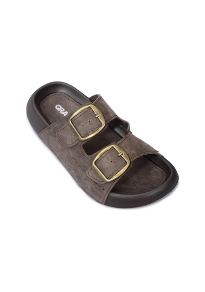 Qramed Orthopedix Çift Bantlı Tokalı Unisex Spor Terlik Qr25100 Kahverengi