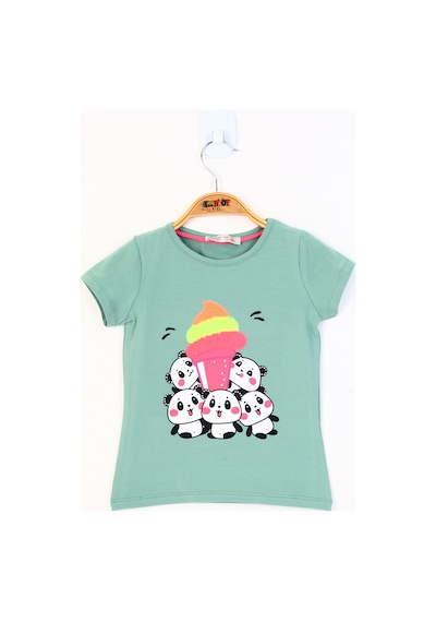 Toontoy Kids Toontoy Kız Çocuk Baskılı Çevirmeli Pul Detaylı Tişört Yeşil