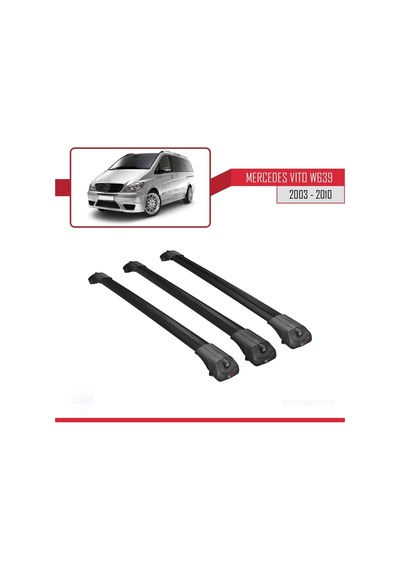 Mercedes Vito W639 2003-2010 Arası İle Uyumlu Ace-1 Ara Atkı Tavan Barı Siyah 3 Adet Bar