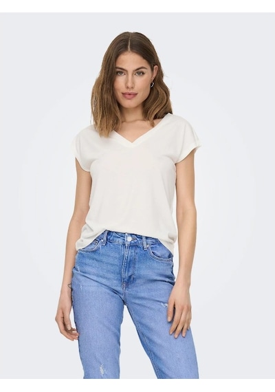 Only Onlfree Life S/s Mod V-neck Top Jrs Noos Kadın T-shirt 15287041 Beyaz