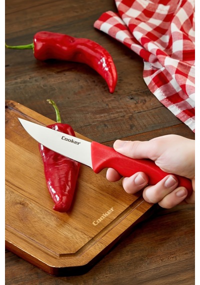Cooker 25 Cm Paslanmaz Çelik Kasap Bıçağı Kırmızı Ckr4596