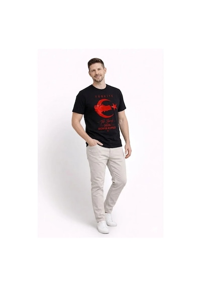 Modi Green Erkek Türkiye Ay Yıldız Baskılı Taraftar Forma T-shirt - Siyah