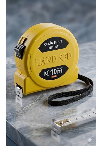 Hand Sfd Çelik Şerit Metre, 10m X 25mm, Sarı, Mavi Ve Kırmızı Renk Seçenekleri, Ölçüm Aleti Sarı