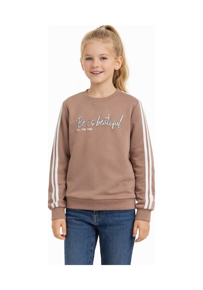 Kız Çocuk Kol Şeritli Sweatshirt Bgl-st05269 Bej