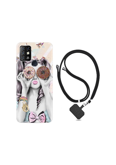 Infinix Hot 10 Kılıf Boyun Askılı Donut Girl 1408