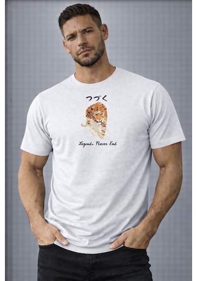 Herkesemoda Legend Never End Yazı Detaylı Basic T-shirt Beyaz