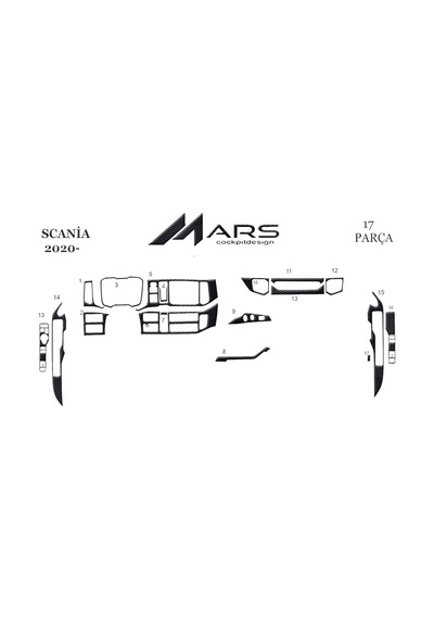 Scania R Torpido Kaplama 2020- 17 Parça Siyah Karbon