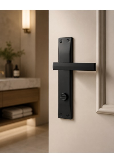 Kare Aynalı Wc Banyo Kapı Kolu Sol Açılım Mat Siyah Alüminyum Kol Takımı