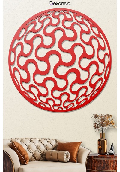 Abstract Daire Metal Duvar Tablosu - Metal Duvar Sanatı - Kırmızı - 50 X 50 Cm