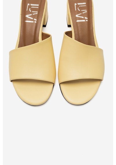 Luvi Shoes Delavıe Sarı Cilt Hakiki Deri Kadın Kalın Topuklu Terlik