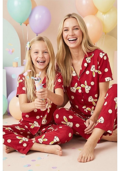 Siyah İnci Pamuklu Likralı Düğmeli Pijama Takım Bordo