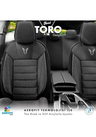 Ayrex Toro Design Ortopedik Ekstra Destekli Oto Koltuk Kılıfı Özel Pamuklu Kumaş Tam Set - Siyah-gri Diğer