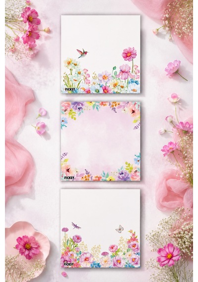 Çiçek Bloknot - 9 9 Cm Ebat- 50 Yaprak - Notepad - Memopad - Çizgisiz Not Kağıdı- To Do List - 3523