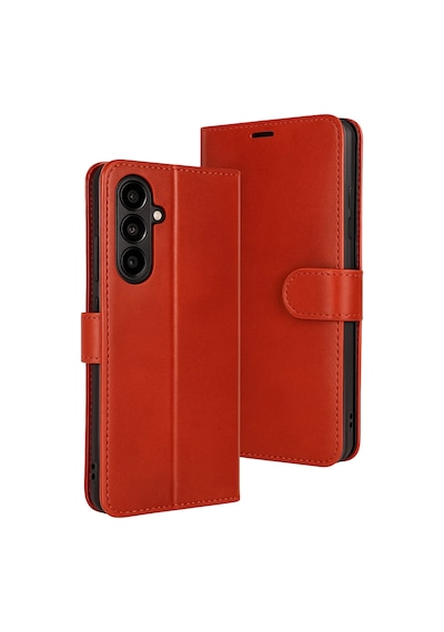 Samsung Galaxy Uyumlu S25 Fe Kılıf Deri Deluxe Cüzdanlı Kapaklı Case Kırmızı