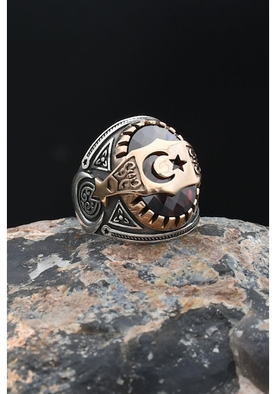 Prestige Ay Yıldızlı Ayyıldızlı Kırmızı Zirkon Taşlı 925 Ayar Gümüş Erkek Yüzüğü 901876 Gümüş