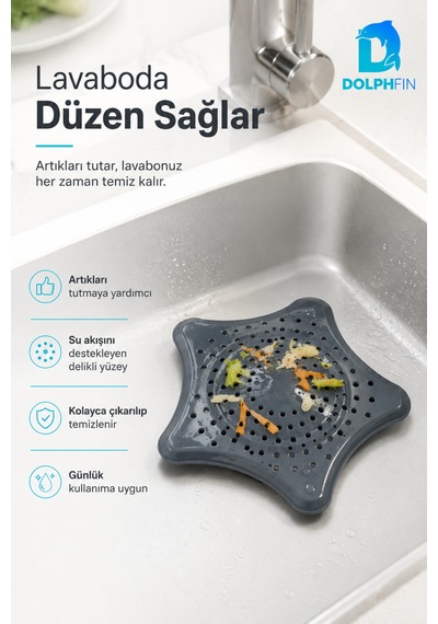 Yıldız Şekilli Lavabo Gider Süzgeci Saç Ve Atık Tutucu Gri