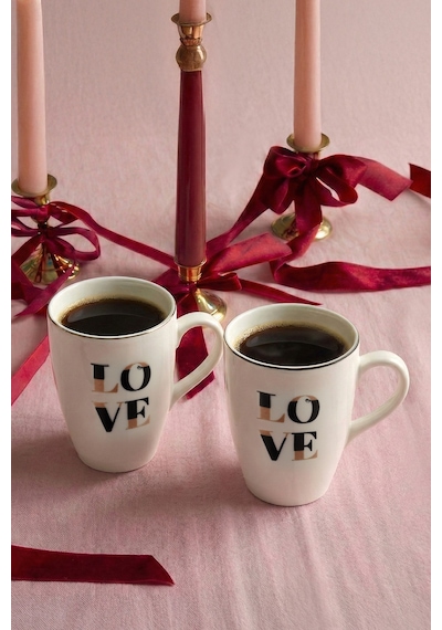Kütahya Porselen Bone Pink Love 2 Parça 240 Cc Kupa Çok Renkli