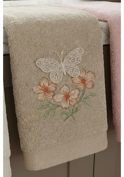 %100 Pamuklu 3'lü Mutfak Havlusu Seti Kelebek Aplikeli Ve Çiçek Nakışlı 30x50 Cm Çok Renkli