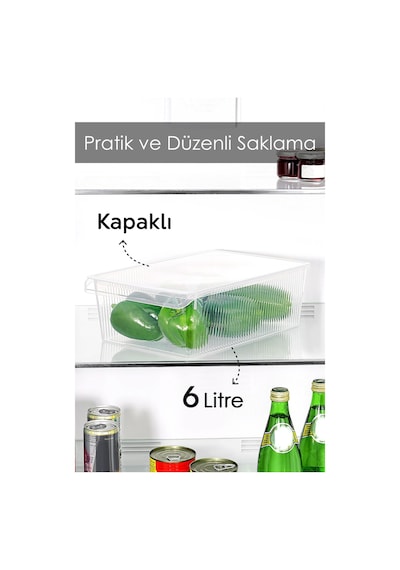 1 Adet Kapaklı Saklama Kabı - Organizer Düzenleyici Meyve Sebze Erzak Kabı Saklama Kutusu 6 Litre Şeffaf