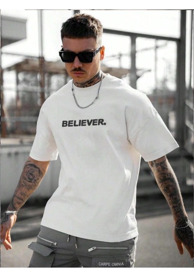 Altamira Erkek Believer Baskılı Oversize T-shirt 001