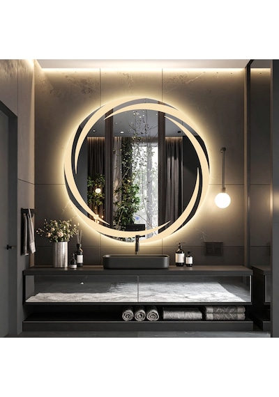 Whirilwind Günışığı Lazer Kumlamalı Lavabo & Banyo Aynası Dokunmatik Sensörlü 80 X 80