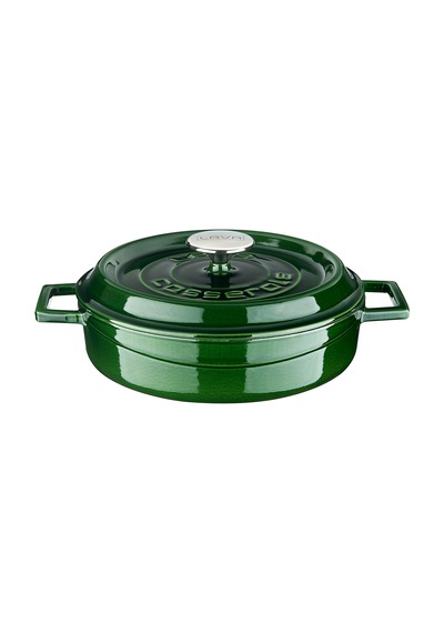 Lava Döküm Çok Amaçlı Yayvan Tencere (Ø)24 cm. Majolica Yeşil