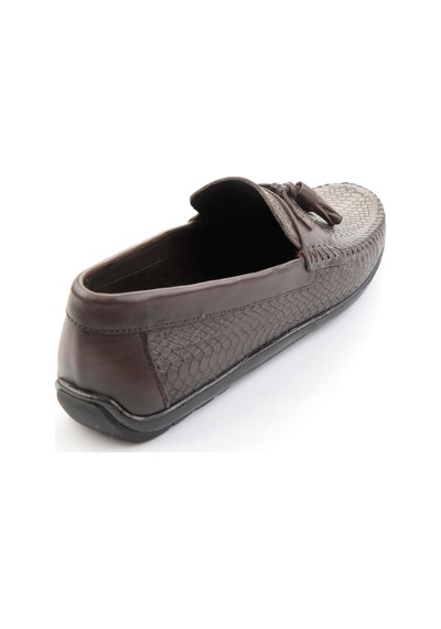 Kahve Baskılı Hakiki Deri Erkek Loafer Ayakkabı E01697032503 Kahve