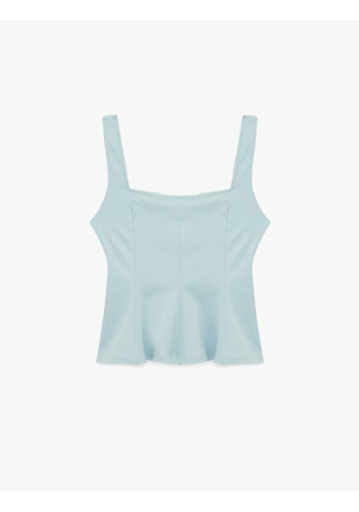 Koton U Yaka Slim Fit Peplum Kolsuz Bluz Mavi 6sal30124ık