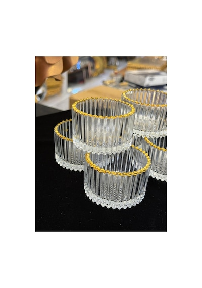 6 Adet Mini Kristal Cam Yaldızlı Lokumluk Sosluk Tuzluk Beyaz