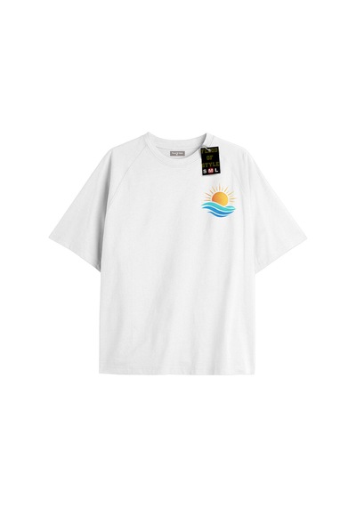 Flood Of Style Beyaz Oversize T-shirt Güneş Minimal Özel Tasarım