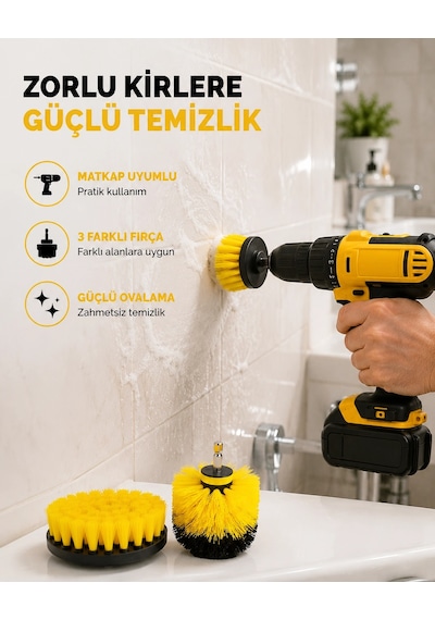 Mey İthalat 3 Lü Matkap Ucu Fırça Seti Derinlemesine Temizlik, Tüm Yüzeylerle Uyumlu Yeni Nesil Diğer