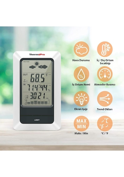 ThermoPro TP67A Wifi İç-Dış Mekan Dijital Sıcaklık Nem Basınç Ölçer - T08651