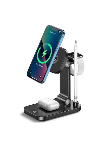 4'ü 1 Arada Manyetik Kablosuz Hızlı Şarj İstasyonu Ve Katlanabilir Telefon Standı Tk-23