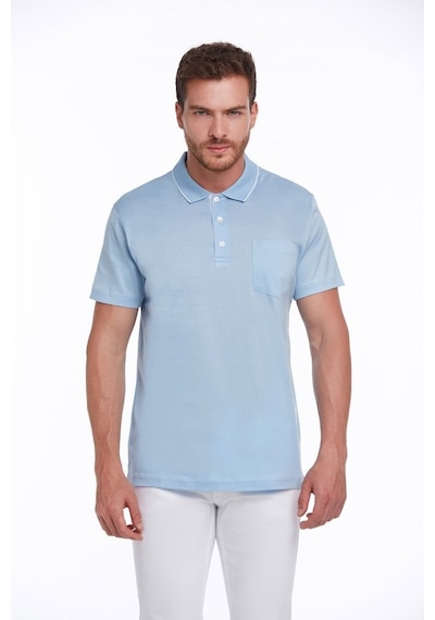 Hatemoğlu Mavi Regular Fit %100 Pamuk Basic Polo Yaka Tişört-Mavi