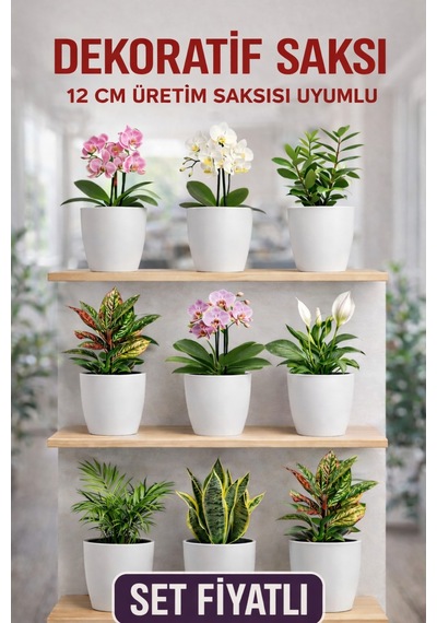 Dekoratif Saksı Seti 9 Adet 12 Cm Üretim Saksısı Uyumlu, Beyaz Saksı, Modern Çiçek Saksısı