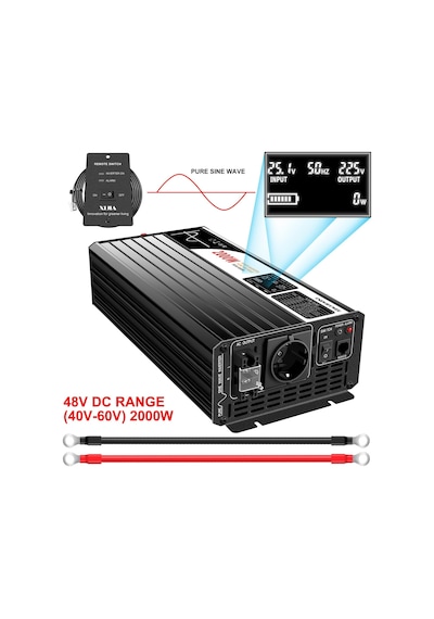 Tr 2000 W Saf Sinüs İnvertör, Lcd Ekran, Dc 48 V, Ac 230 V 50 Hz Güneş Enerjisi Dönüştürücü, Ev, Araba İçin