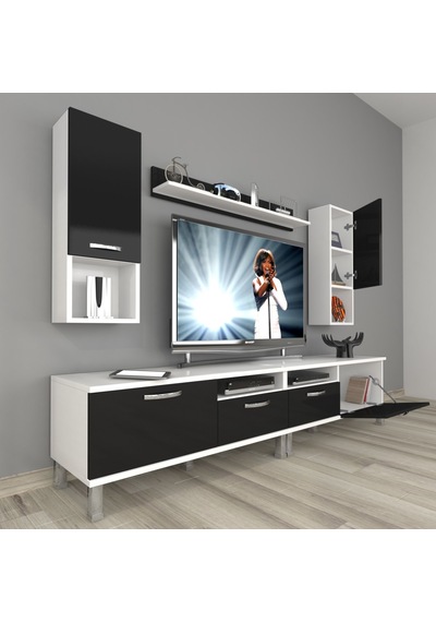 Decoraktiv Eko 5220da Mdf Krom Ayaklı Tv Ünitesi Tv Sehpası Beyaz - Siyah