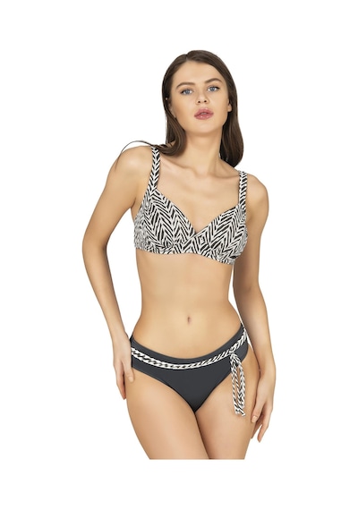 Endeep Kadın Zigzag Desenli Bağlama Detaylı Toparlayıcı Bikini Takımı Siyah-beyaz