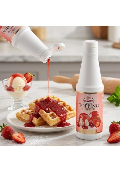 Ovalette Topping Çilek Sosu 1 Kg Waffle, Pancake, Tatlı Ve İçecekler İçin Yoğun Çilek Aromalı Topping