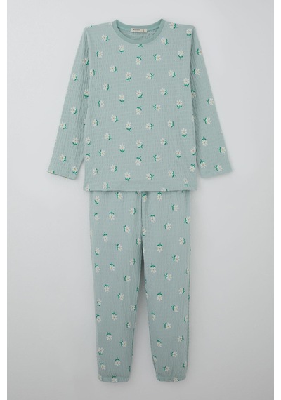 Breeze Kız Çocuk Pijama Takımı Papatya Desenli 9-12 Yaş, Su Yeşili Su Yeşili