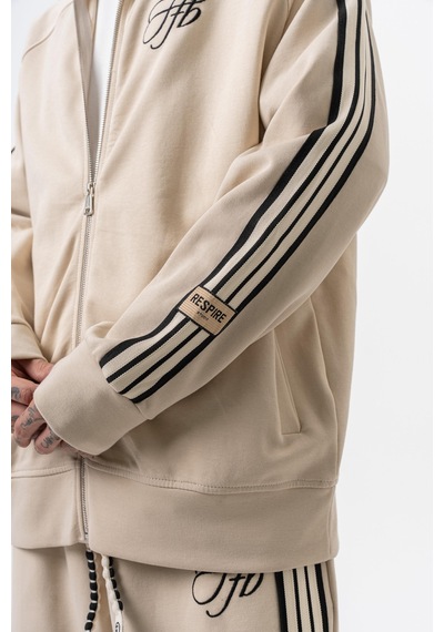 Respire Erkek 3'lü Şerit Detaylı Dik Yaka Doubleface Zip Oversize Sweatshirt Bej